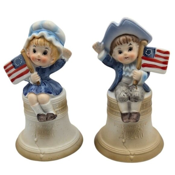Albert E. Price 1974 Patriotic Boy & Girl Ceramic Bell Figurines Japan - Picture 12 of 12